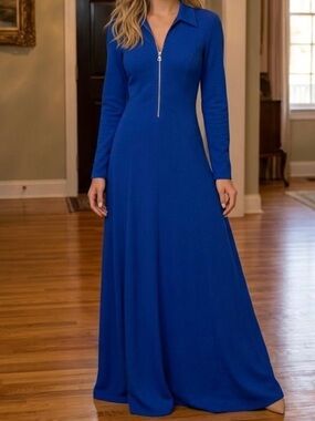 Soft Surroundings Sapphire Blue Ponte Knit Maxi Dress Size Small